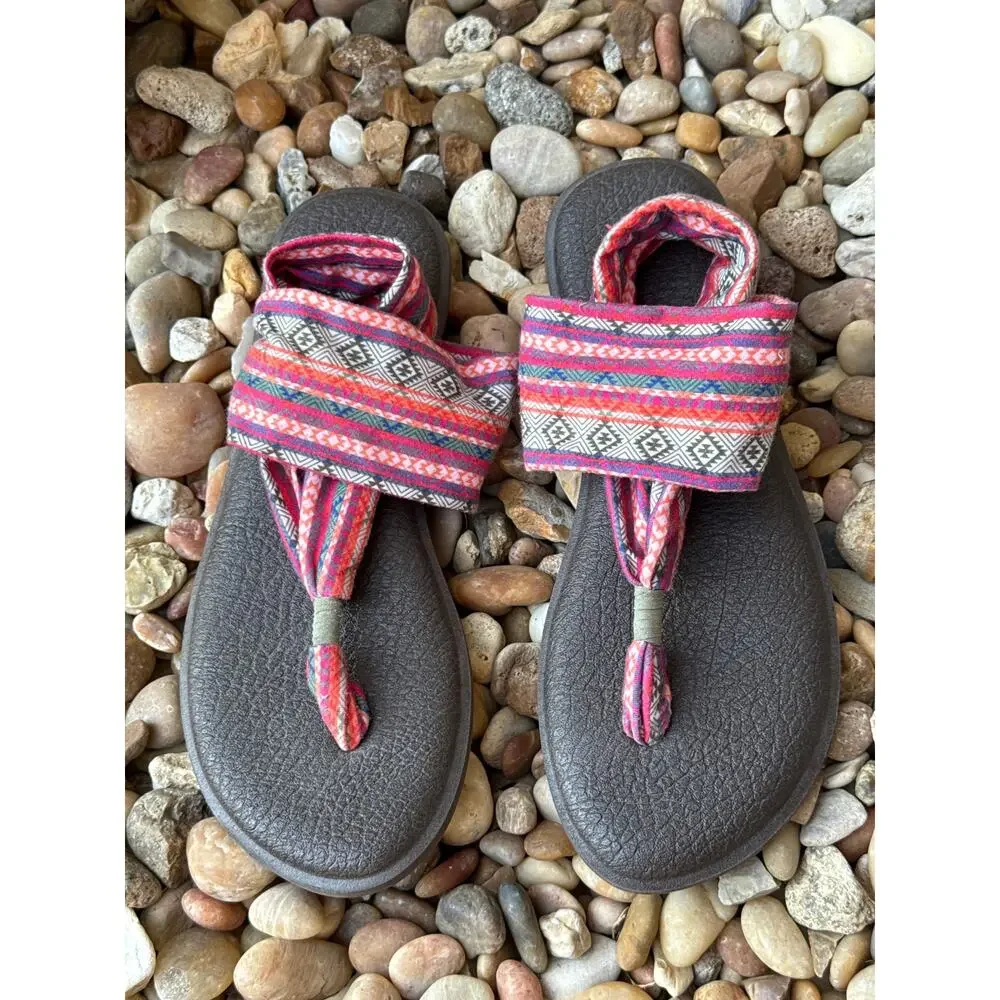 Sanuk Women's Yoga Sling Flip Flop Sandal Southwestern Aztec Comfort‎ Size 10